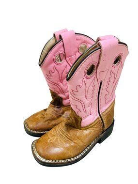 Old West Toddler Kids Leather Western Cowboy Cowgirl Boots Pink Brown Size 6